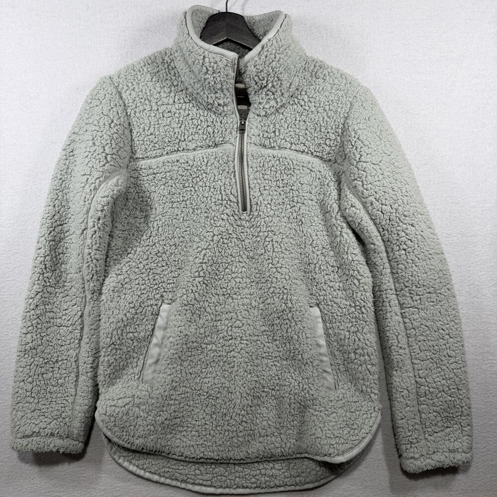 Abercrombie & Fitch Jacket Womens XS Gray Sherpa Fleece 1/4 Zip Pullover Cozy